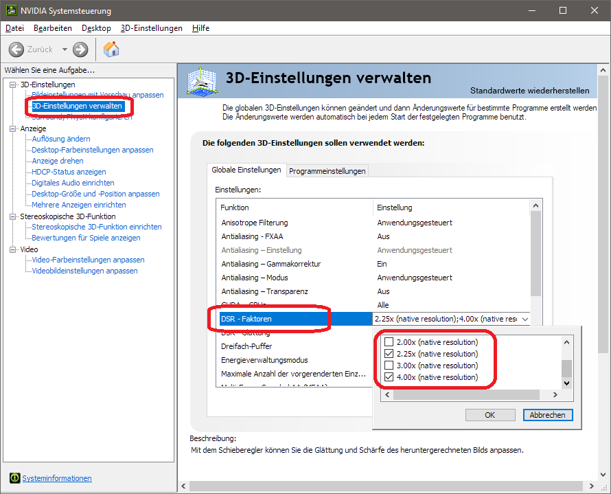 Nvidia Systemsteuerung DSR aktivieren